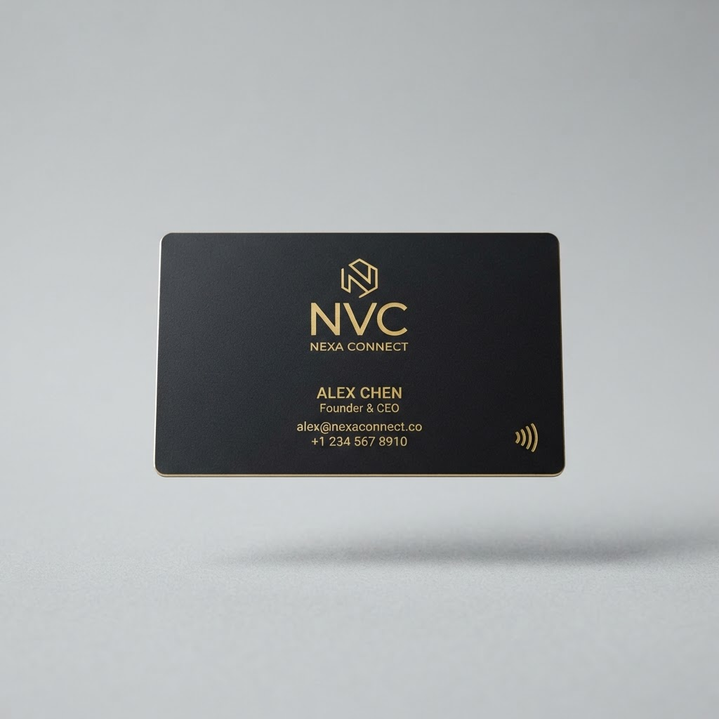 Matte black NFC business card with gold logo