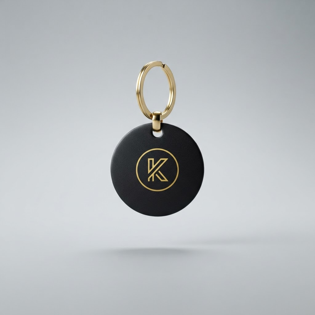 Black NFC keychain tag with gold accent